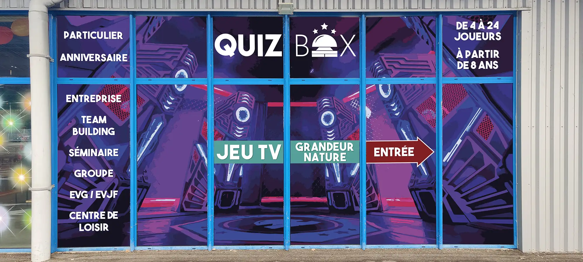 Graphisme pour vitrine Quizbox